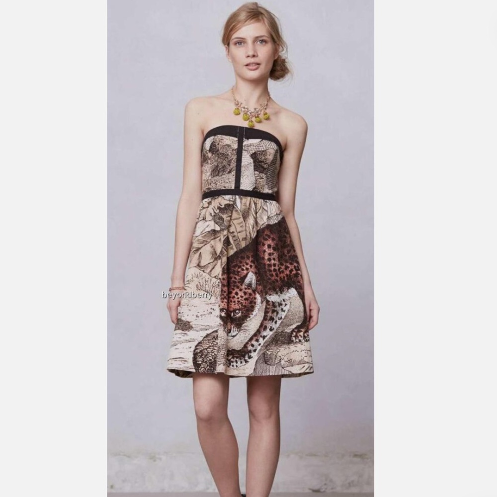 Leifsdottir Anthropologie Felidae Dress Sz 2 Leopard Animal Print Spring Summer